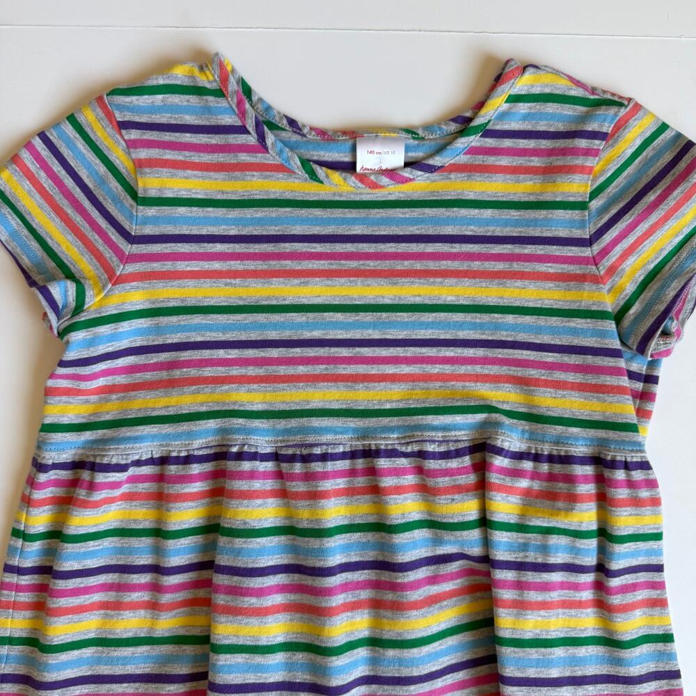 Hanna Andersson Grey Rainbow Stripe Power Twirl Dress 140cm US 10 - Picture 5 of 9